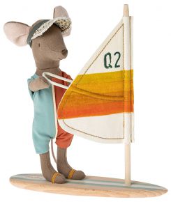 Maileg beach mouse surfer big brother height 16 cm pink, blue, orange, yellow, white, brown, green