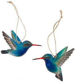 Wildlife Garden Decobird Broadbilled Hummingbird Hand Carved Set of 2