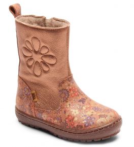 Bisgaard Girls Kids leather boots with zipper / Tex / sheep skin lining flowers Dora