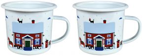 Citronelles Scandinavian winter house mug enamel 0,3 l 2 pcs blue, red, white
