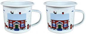 Citronelles Scandinavian winter house cup / mug enamel 0.3 l 2 pcs blue, red, white