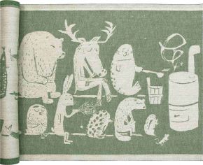 Lapuan Kankurit Eläinten (animals) sauna seat cover / table runner 46x150 cm (Öko-Tex) linen, green