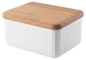 Eva Trio Legio Nova butter dish with wooden lid height 6 cm width 10 cm, length 12 cm white