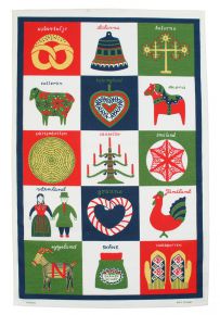 Almedahls Landskap tea towel 47x70 cm red, green, white