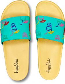 Happy Socks Unisex slides Lemonade yellow, green