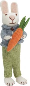 Gry & Sif Easter bunn with jacket, pants & carrot height 27 cm white, green, blue, orange