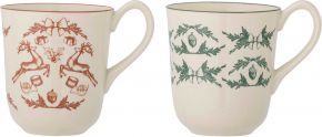 Bloomingville cup / mug Christmas ornament 0.3 l red, blue, cream set of 2 Beth