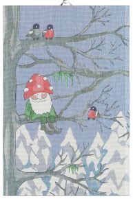 Ekelund Christmas & Winter Tomte in the tree tea towel (eco-tex) 40x60 cm grey, blue, white, red
