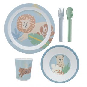 Sebra Wildlife with Lion Children's dinner set (melamine) 5 pieces eucalyptus blue