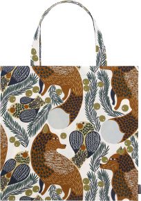 Marimekko Ketunmarja (fox berry) tote bag 44x43 cm cotton, brown, green, dark blue