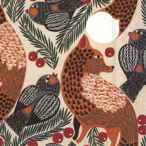 Marimekko Ketunmarja (fox berry) paper napkin 33x33 cm 20 pcs beige, brown, orange, black, white