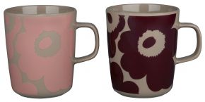 Marimekko Unikko Oiva cup / mug 0.25 l 2 pcs terra, dark wine red, powder