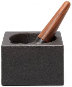 Skeppshult Mortar Cubic with cast iron pestle / walnut wood handle 12,3x12,3 cm