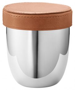 Georg Jensen Sky Dice cup with leather lid with 5 dices stainless steel polished