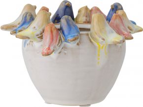 Bloomingville flower pot with colorful birds height 8 cm Ø 12.5 cm grey, multicolor Eanna
