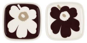 Marimekko Unikko Oiva plate 10x10 cm 2 pcs cream, dark wine, clay