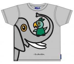 Bo Bendixen Unisex kids T-Shirt grey Elephant with parrot
