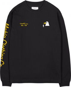 Makia Clothing Men T-shirt Long Sleeve with Cuff & Print Heaven Seagull with Caught Fish Black