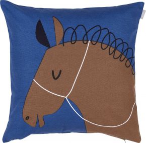 Spira of Sweden Kompiskudde Horse Zorro cushion cover (eco-tex) 47x47 cm blue, brown, black