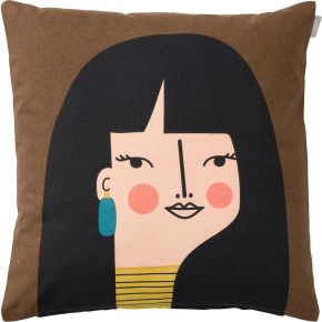 Spira of Sweden Kompiskudde Naomi cushion cover (eco-tex) 47x47 cm brown, black, pink, yellow, blue