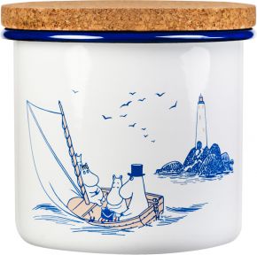 Muurla Moomin Sailor jar with cork lid 1.3 l enamel white, blue