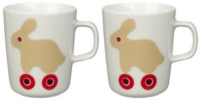 Marimekko Rulla (roll) Oiva cup / mug 0.25 l 2 pcs cream, light beige, red