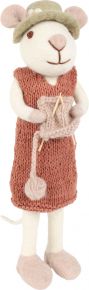 Gry & Sif Kids / Decorative Mouse woman with bag & hat felt height 27 cm white, rust red
