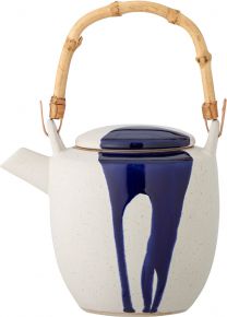 Bloomingville teapot with bamboo handle 0.93 l blue, cream, natural Okayama