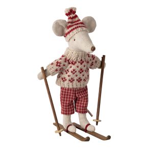 Maileg Mouse Winter Mama with ski set height 15 cm beige, red, brown