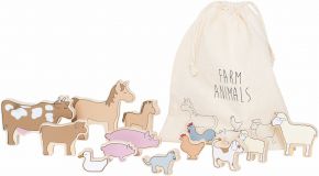 Jabadabado wooden toy farm animals 13 pieces with cotton bag