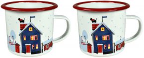 Citronelles Sweden winter house cup / mug enamel 0.3 l 2 pcs blue, white