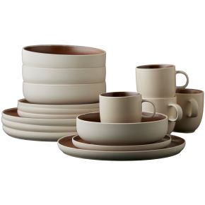 Studio Round North tableware set 16 pcs matt white, matt coloured bark