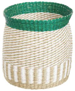 Marimekko Silkkikuikka (silkworm) storage basket height 27 cm Ø 25 cm nature, green, white