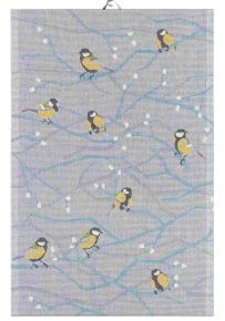 Ekelund Christmas & Winter birds tea towel (eco-tex) 40x60 cm grey, yellow, blue