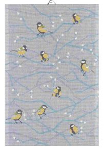 Ekelund Christmas & Winter birds tea towel (oeko-tex) 40x60 cm grey, yellow, blue