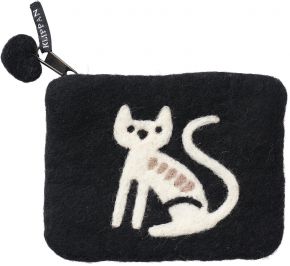 Klippan Sitting Cat felted wallet handmade 10x14 cm black, white