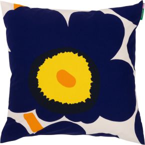 Marimekko Unikko cushion cover 50x50 cm natural, dark blue, yellow, orange (60th anniversary)