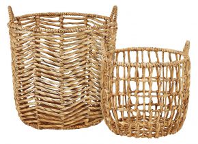 Villa Collection basket with handle water hyacinth set 2 pcs natural height 26 cm Ø 35 cm / height 4