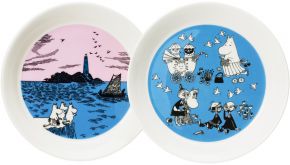 Moomin by Arabia Moomins Night sail & peace plate Ø 19 cm 2 pcs cream white, blue, pink, black