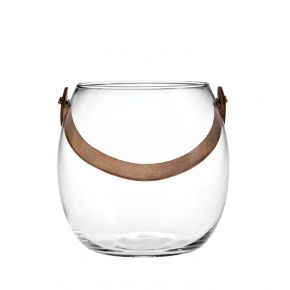 Holmegaard Design with light bowl with leather handle height 16 cm clear