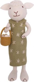 Gry & Sif Easter sheep with dress & egg basket white, green, mustard yellow