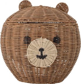 Bloomingville Mini storage basket bear with lid rattan height 28 cm Ø 28 cm brown, natural