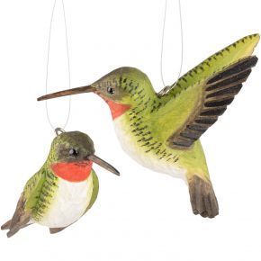 Wildlife Garden DecoBird Ruby-throated Hummingbirds Set of 2 hand carved