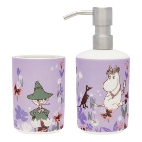 Moomin by Arabia Moomins Flower Time soap dispenser & toothbrush holder set purple, cream, multicolo