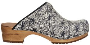 Sanita Ladies Clogs wood open black, white Orchid