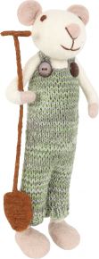 Gry & Sif Kids / Decorative Mouse man with spade felt height 27 cm white, green