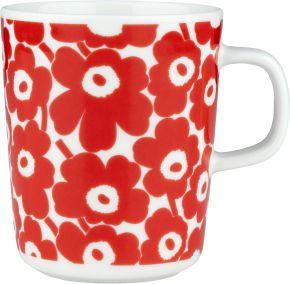 Marimekko Unikko Pikkuinen Oiva cup / mug 0.25 l cream, red Special Edition 60 years