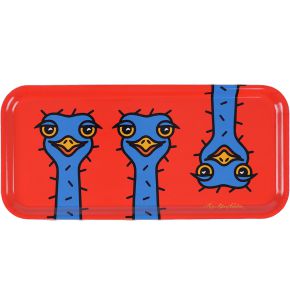 Bo Bendixen tray 15x32 cm red, blue-grey, Ostrich