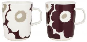 Marimekko Unikko Oiva mug 0,25 l 2 pcs cream cream, dark wine, clay