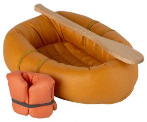 Maileg doll toy for mouses rubber boat dusty yellow with life jacket & rudder 7x10x30 cm